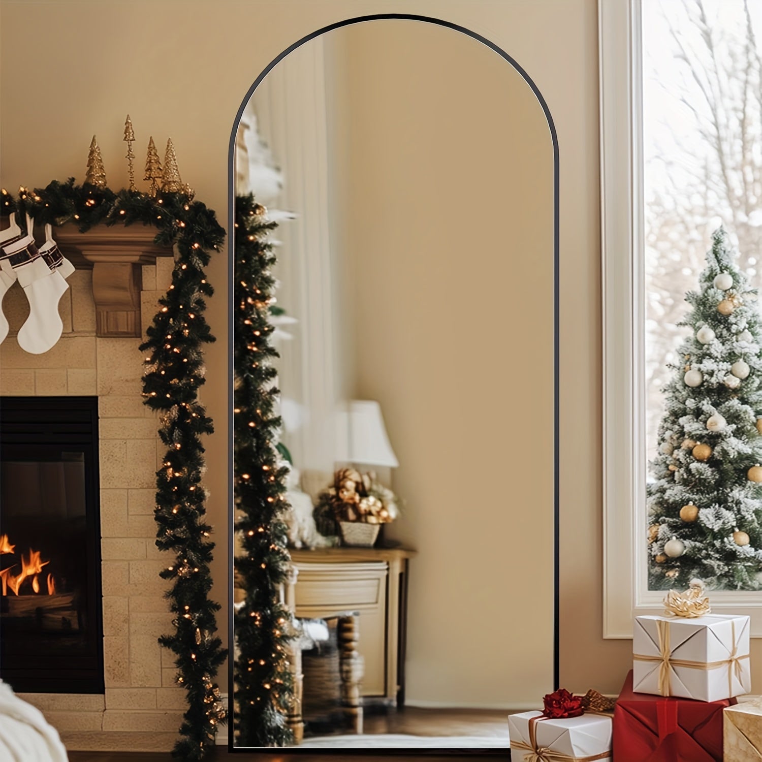 Freestanding arched floor mirror for bedroom and living room