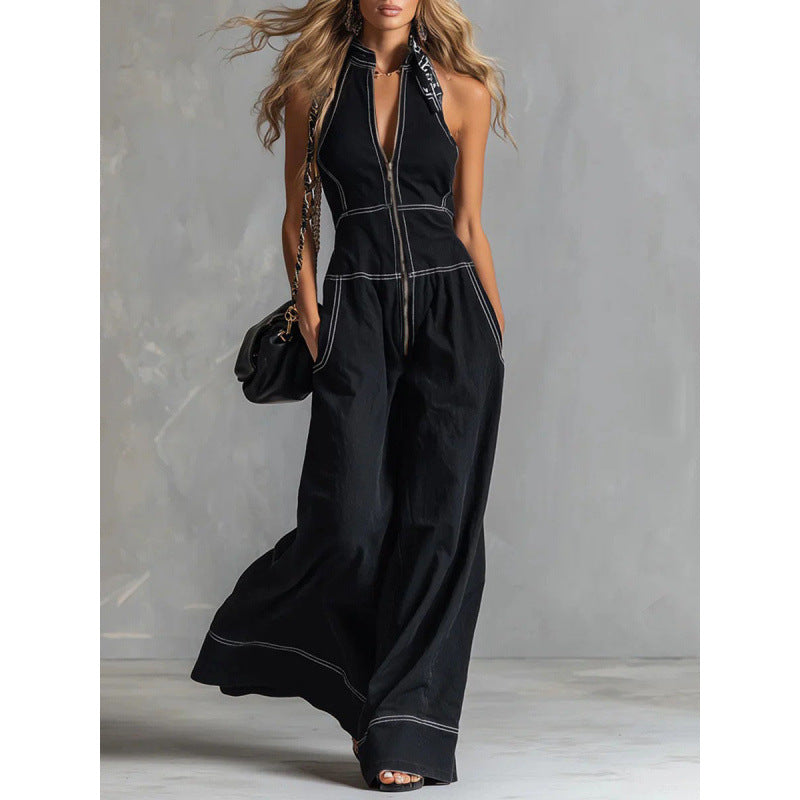 Chic Sleeveless Casual Stand-Up Collar Loose Jumpsuit