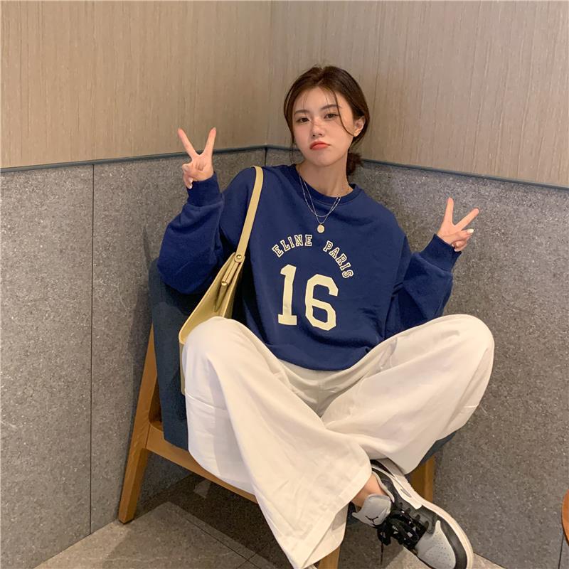 Oversized Letter Print Long Sleeve Women's Pullover Sweater