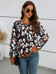 Chic Printed Lantern Sleeve Drop-Shoulder Sweater