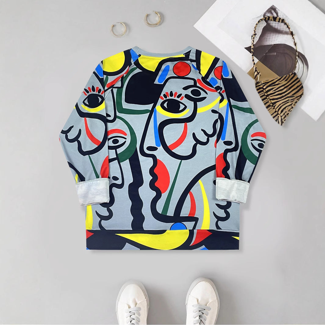 Abstract Portrait Color Block Crewneck Sweatshirt