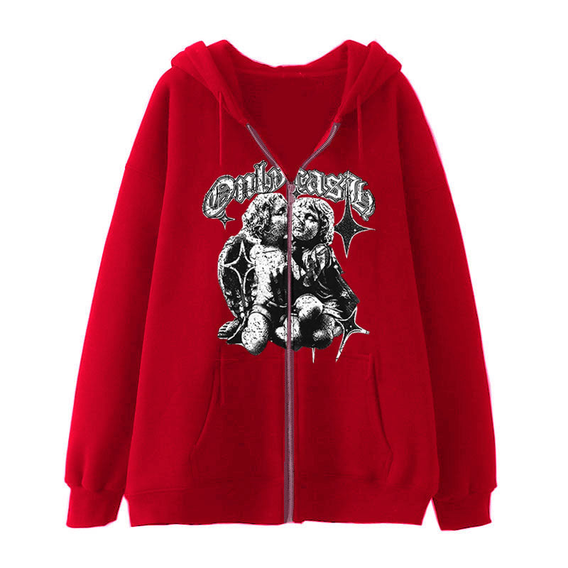 Women's Angel Wings Zip-Up Casual Streetwear Hoodie