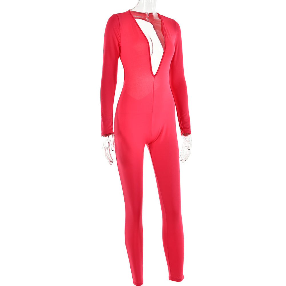 Women's Deep V-neck Long-sleeved Leggings