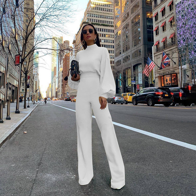 Elegant Women's Wide-Leg Long-Sleeve Jumpsuit