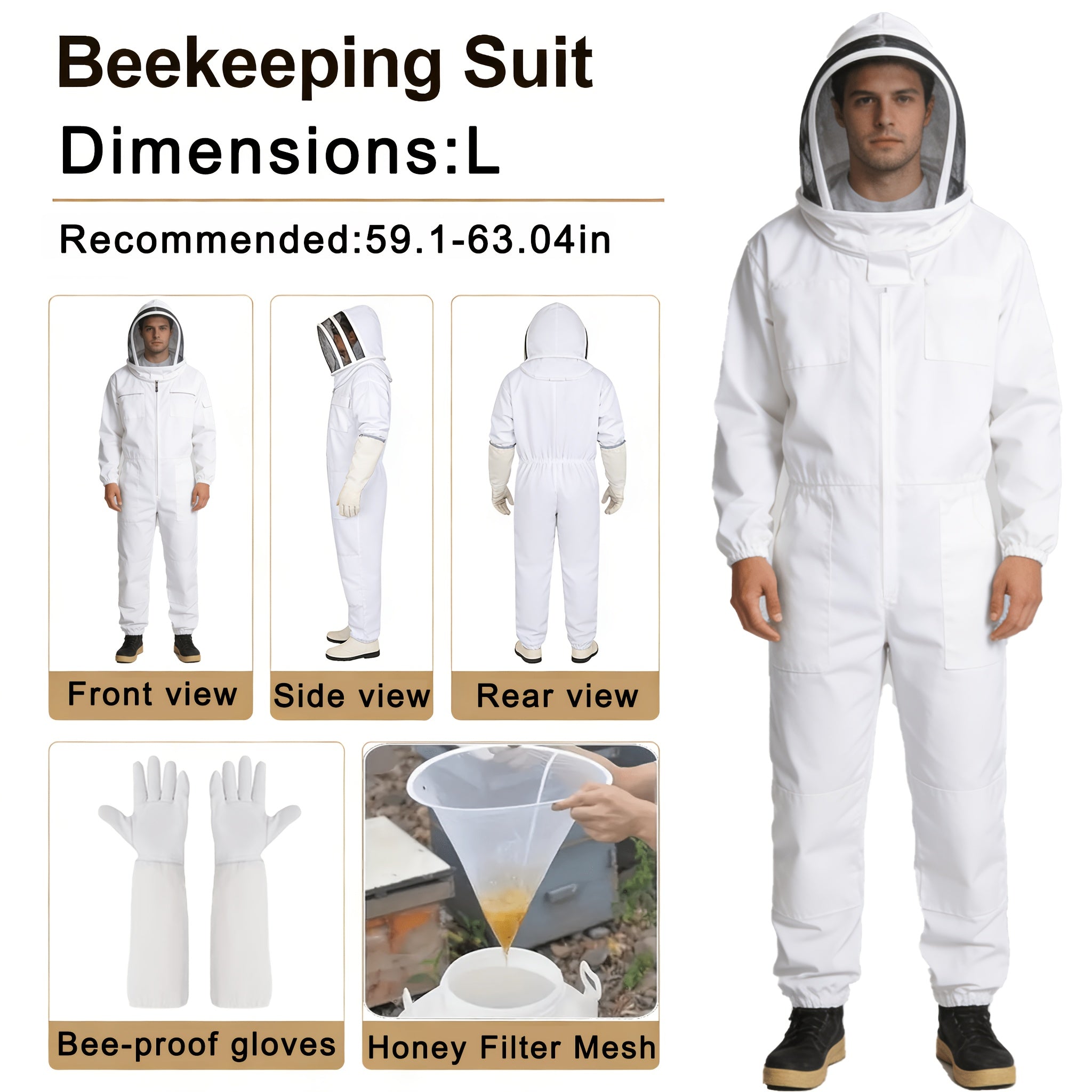 Professional Beekeeping Suit with Full-Body Protection and Face Shield
