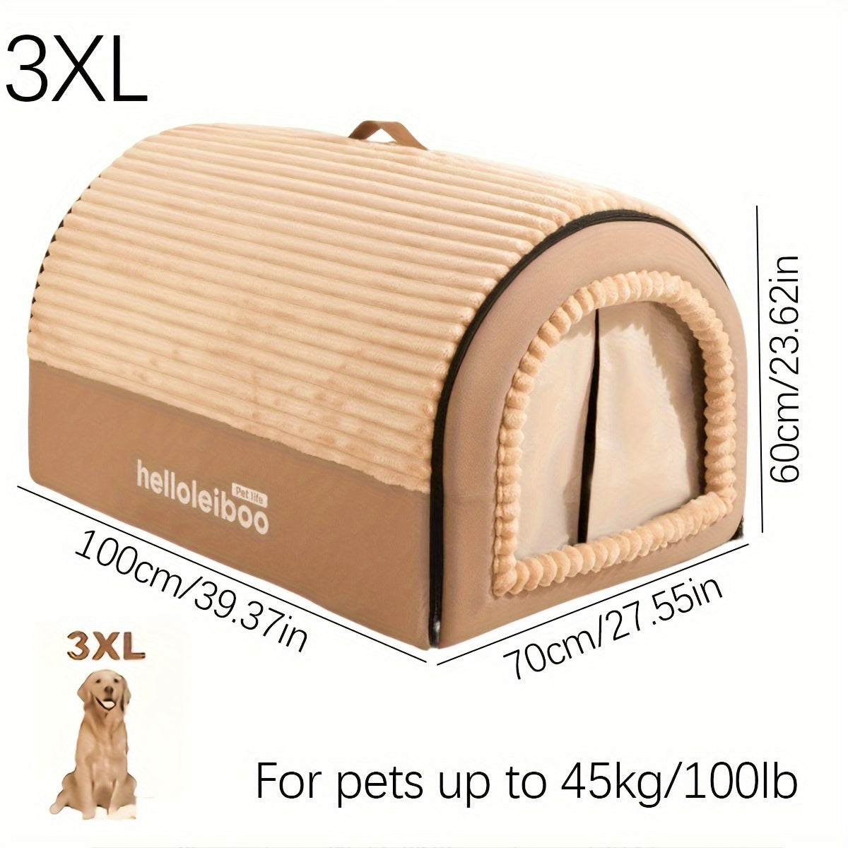 Cozy Pet Bed For Small To Large Dogs & Cats - Enclosed Washable Polyester Kennel With Non-Slip Bottom, All-Season Soft Bedding, Easy Assembly, Brown