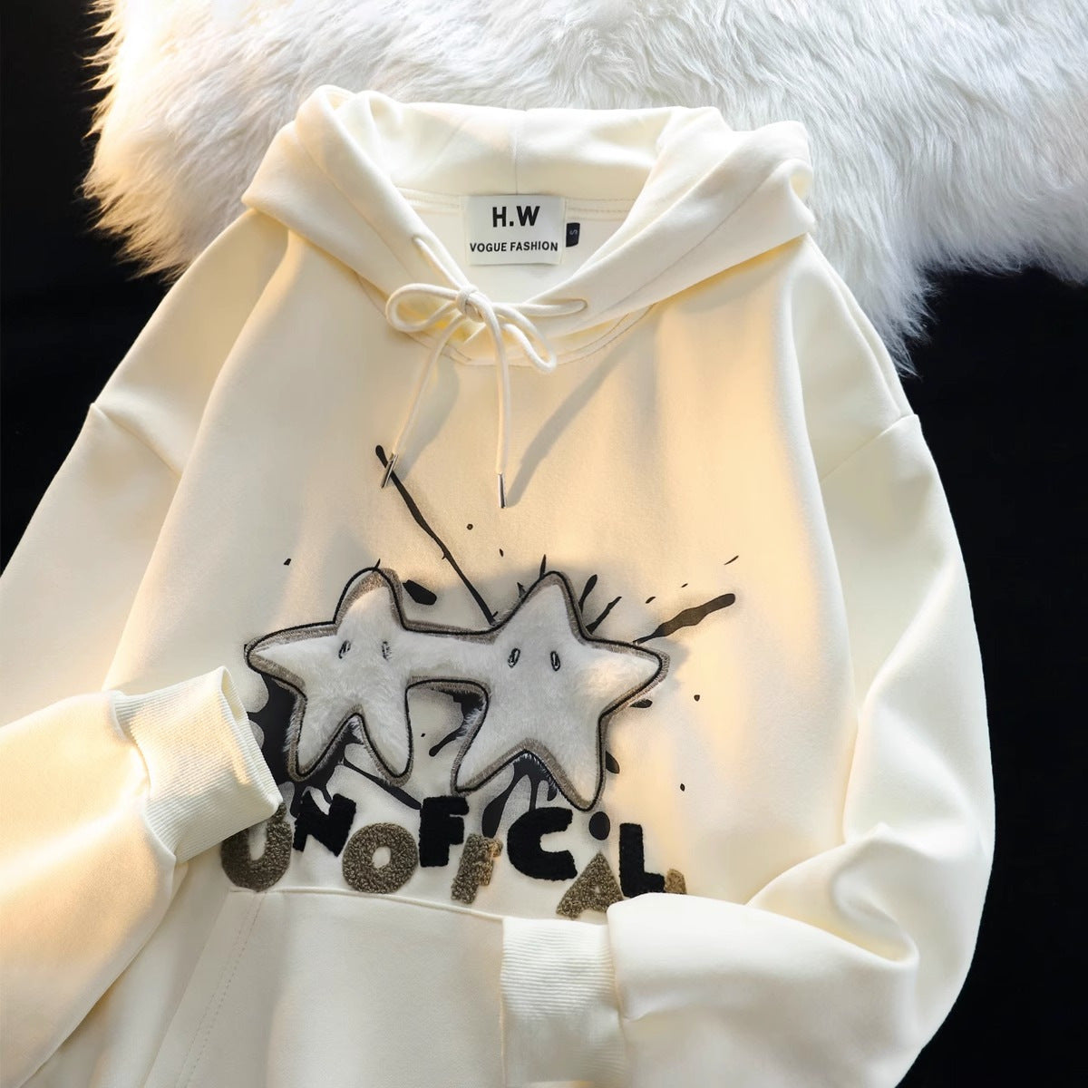 Women's Streetwear Flocked Star Graphic Hoodie