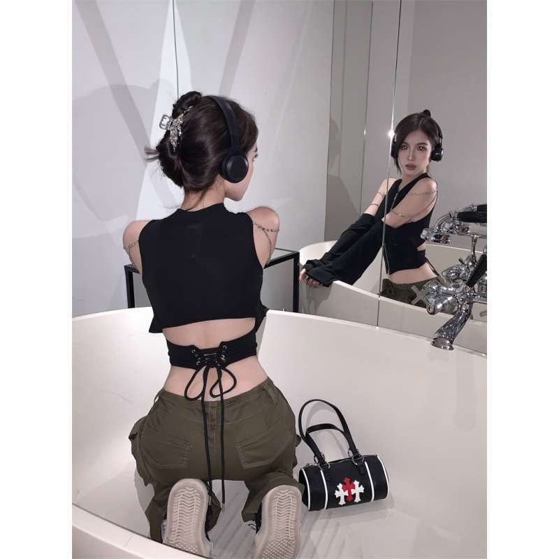Women's Black I-Shaped Knitted Camisole