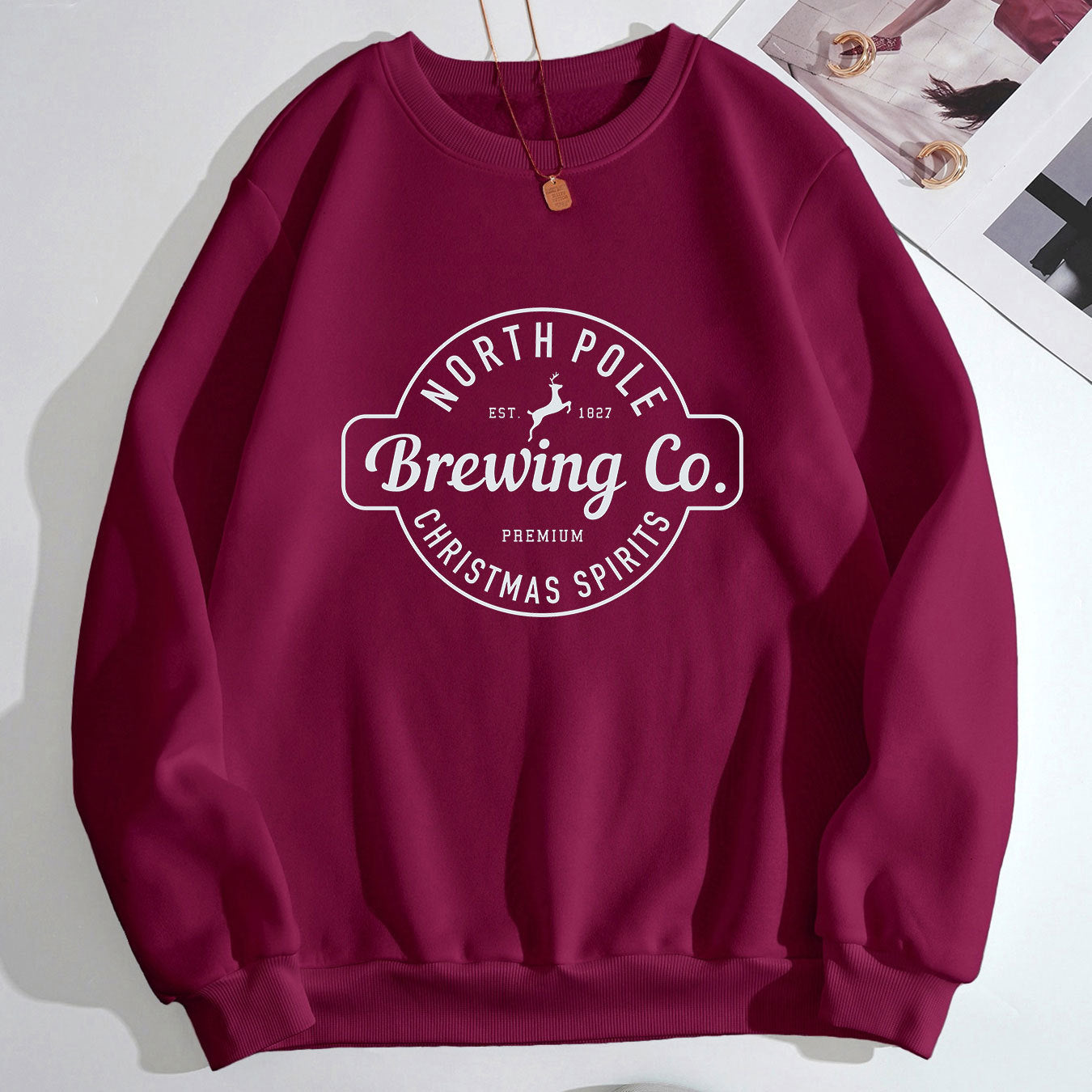 Cozy Printed Brushed Women's Round Neck Sweater