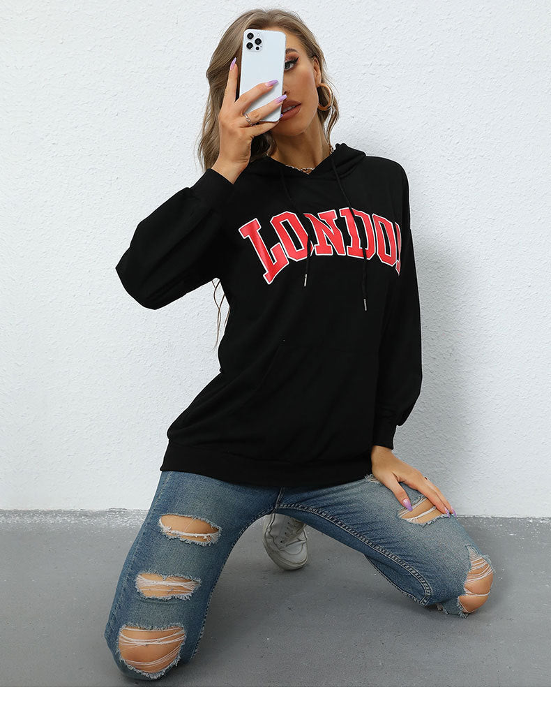 Women's Letter Print Casual Hooded Pullover Sweatshirt