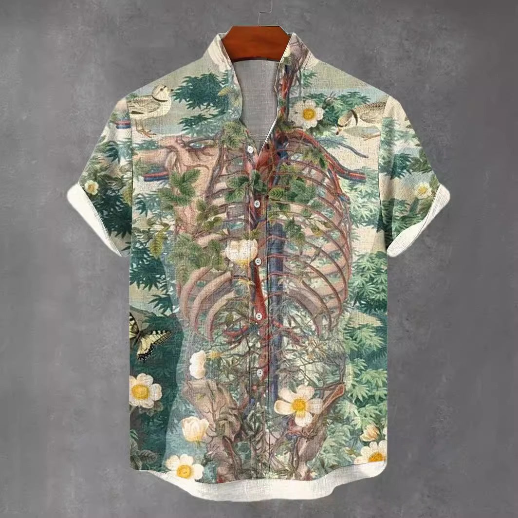3D Digital Print Loose Trendy Short-Sleeve Stand-Collar Cardigan Shirt