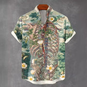 3D Digital Print Loose Trendy Short-Sleeve Stand-Collar Cardigan Shirt