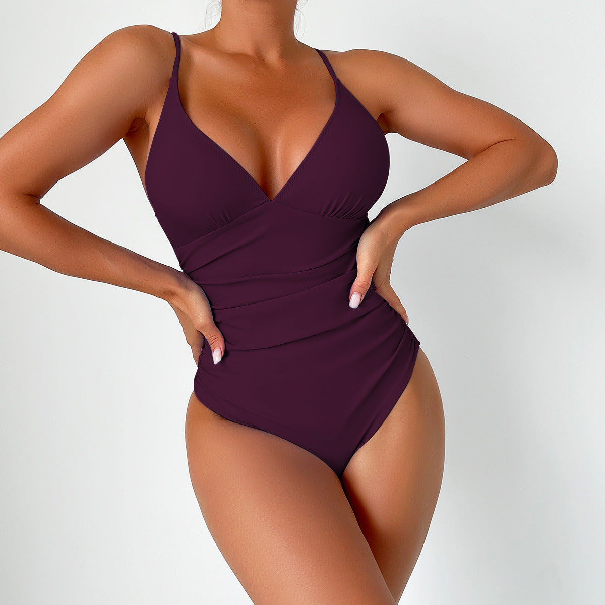 Sexy Deep V One-Piece Swimsuit with Ribbon & Chest Pad