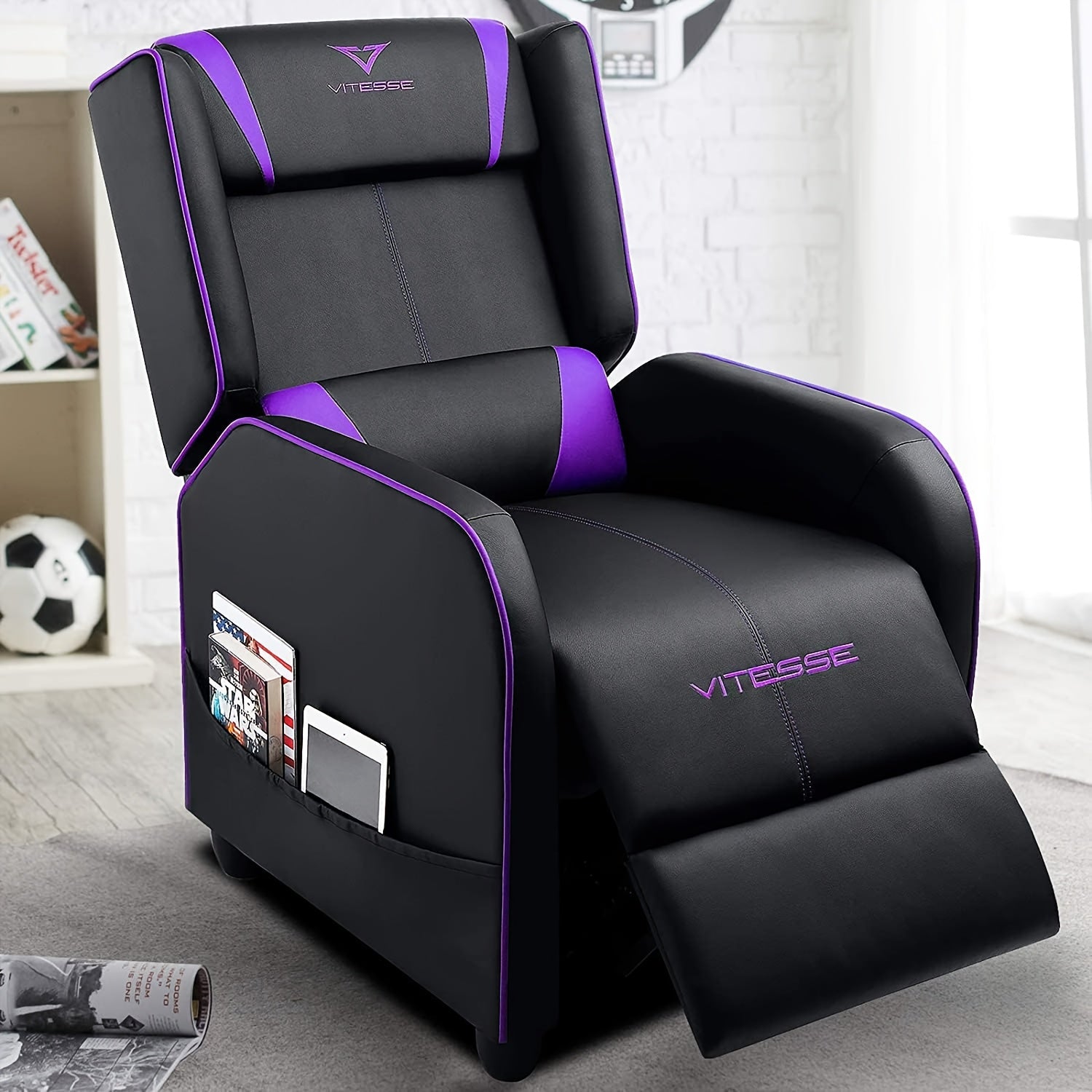 Ergonomic Gaming Recliner Chair – Racing Style Single Faux‑Leather Sofa