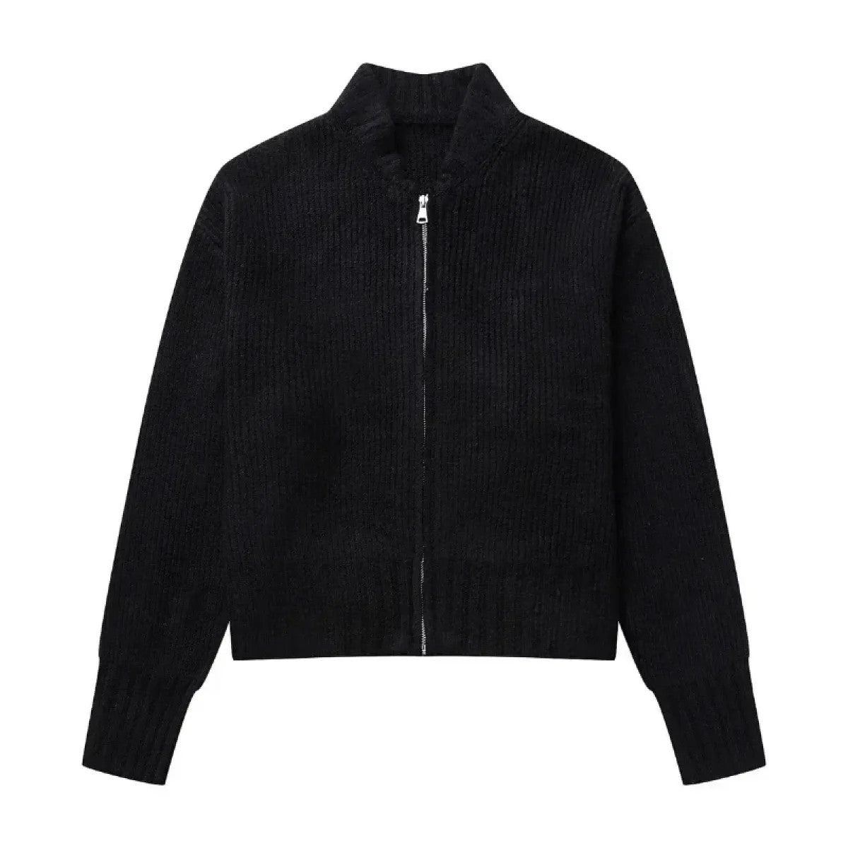 Womens Knitted Long-sleeve Sweater with a Round Neck and Zipper