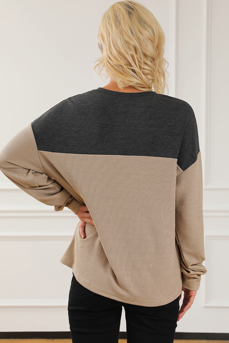 Chic Colorblock V-Neck Long Sleeve Pullover Sweater
