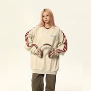 Retro Contrast Color Loose Crew Neck Women's Sweater