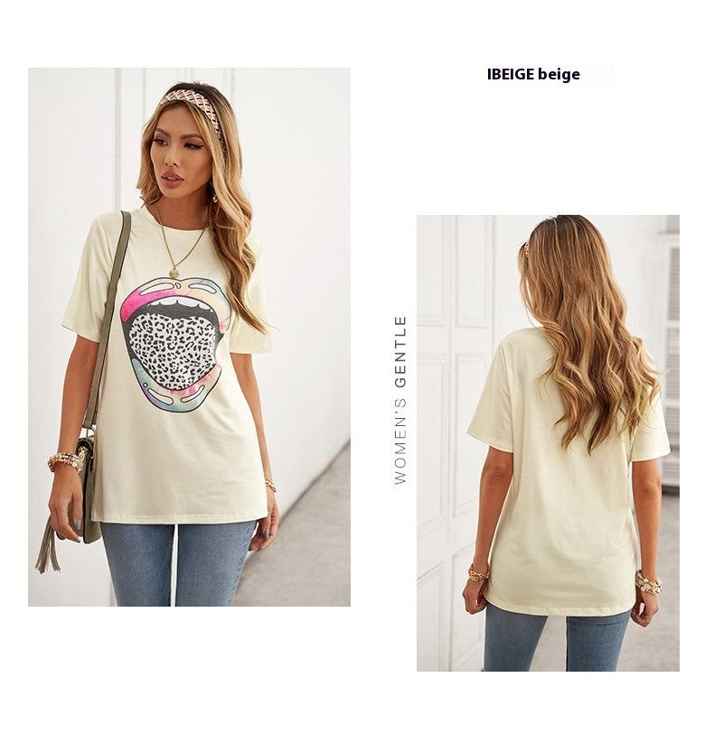 Casual Tie-Dyed Letter Print Short-Sleeve T-Shirt