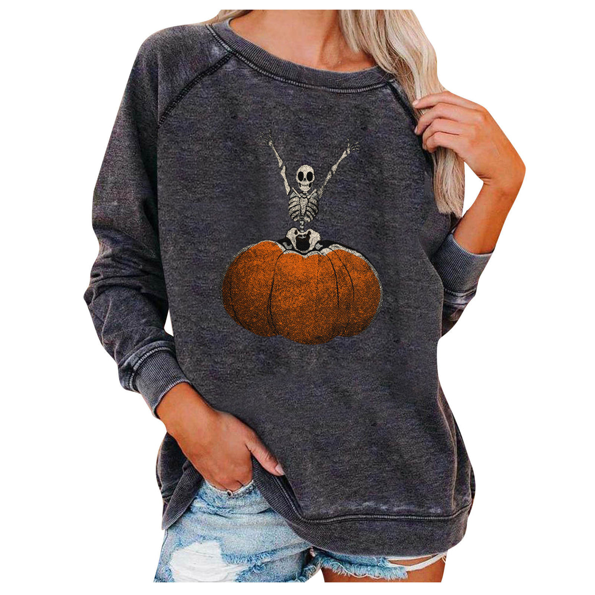 Spooky Chic Halloween Print Loose Sweatshirt