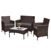 [Outdoor Patio Couch Sets] 4pcs Outdoor Patio Couch Sets, PE Rattan Patio Conversation Furniture with 2 Thick And Soft Cushion Single Chairs, an Outdoor Loveseat And a Tempered Glass Table, All Weather Chat Sofa for Garden, Backyard, Porch, Poolside