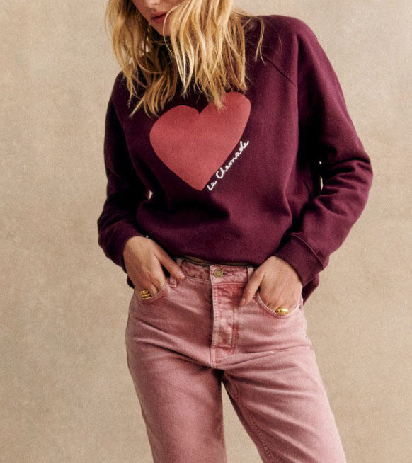 Cozy Heart Print Loose Fit Sweatshirt