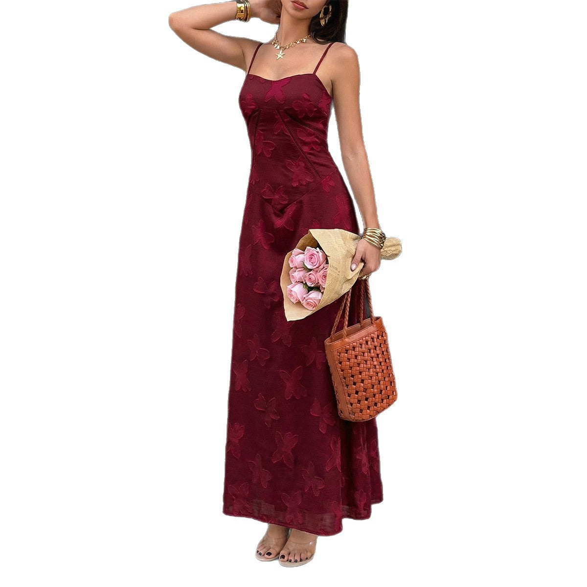 Jacquard Strap Waist-cinching Dress for Women