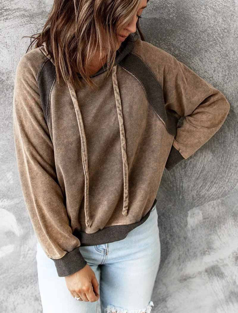 Casual Colorblock Hooded Long Sleeve Sweater