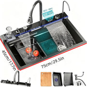 Stainless Steel Smart Waterfall Kitchen Sink with Pull-Down Faucet