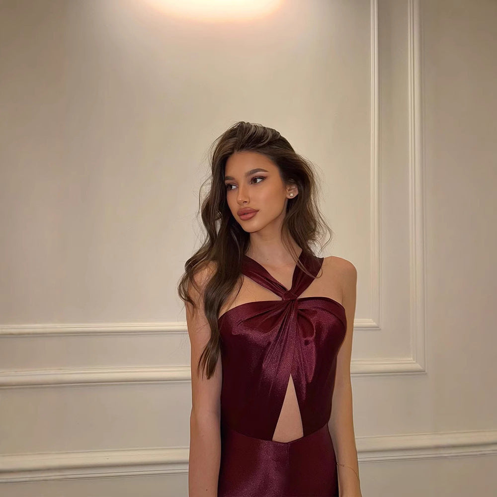 Chic French Drapey High-Waist Straight-Leg Jumpsuit