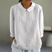 Loose-fit Lapel Shirt Womens Three-quarter Sleeve Bamboo-cotton Top