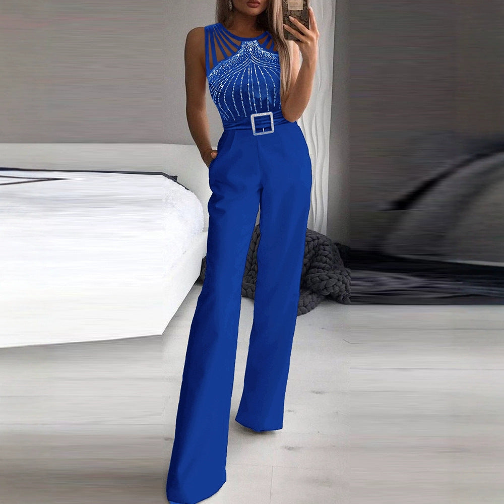 Rhinestone Strapless Waist-Cinching Jumpsuit