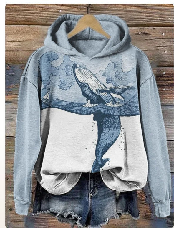Women's Draped Hooded Sweatshirt Loose Casual Coat