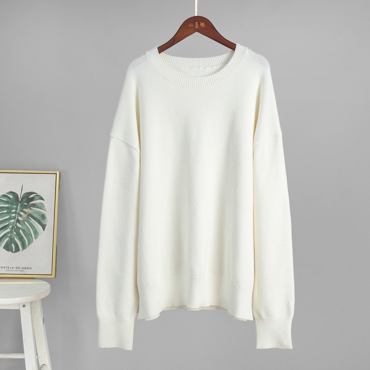 Loose and Warm Simple Pullover Solid Color Knitted Sweater
