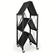 750 lb Heavy-duty Storage Rack Heavy-duty 3-Layer Foldable Metal Storage Rack with Wheels | 750 lb Capacity, Movable Organization for Garage & Kitchen | Black Integrated Storage Rack