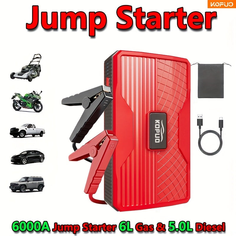 Portable Car Jump Starter Emergency Power Bank - 12V Battery Booster Charger - with Flashlight - for Cars, Motorcycles, SUVs - Safely Jump-Start A Dead Battery In Seconds, Cargador De Bateria De Carro