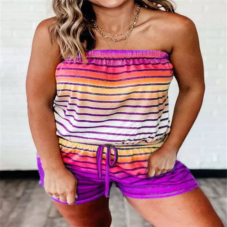 Women's Striped Strapless Jumpsuit Romper