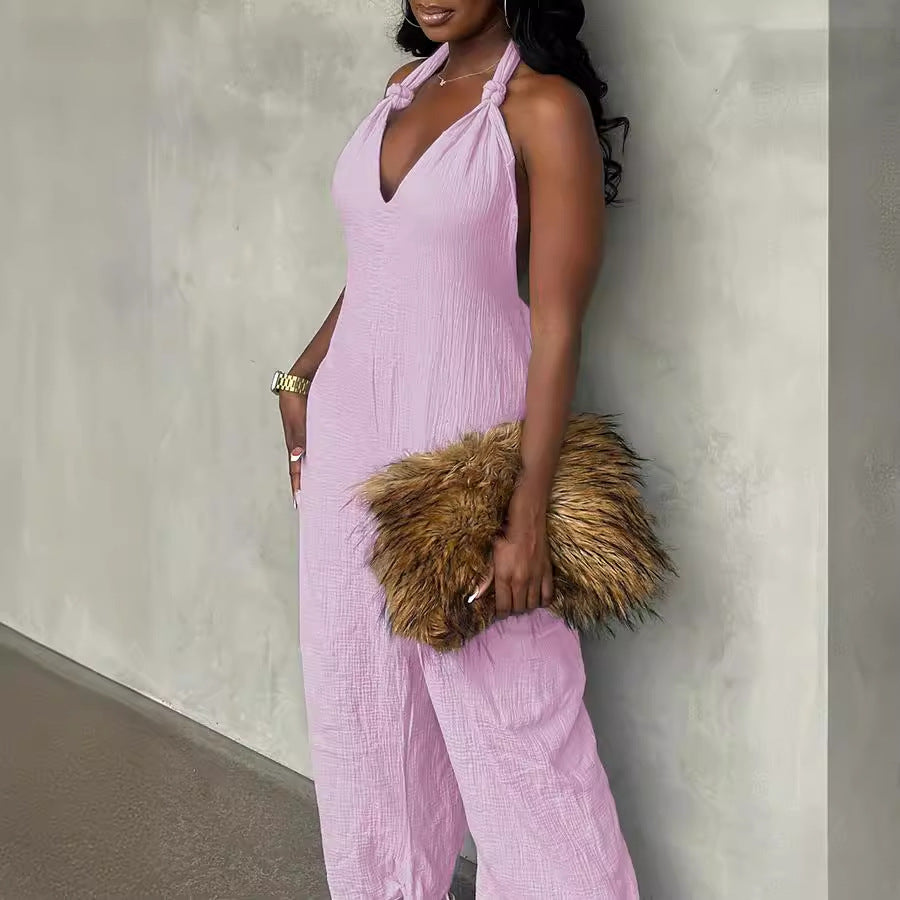 Long Skirt Linen Solid Color Jumpsuit With Belt