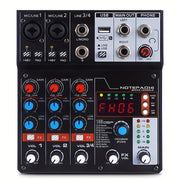 4-Channel DJ Audio Mixer with USB and SD Card Recording
