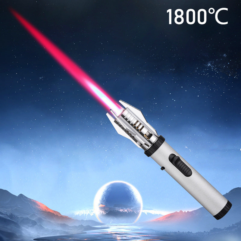 Windproof Turbine Jet Lighter – Metal, Red Flame (Butane Not Included)