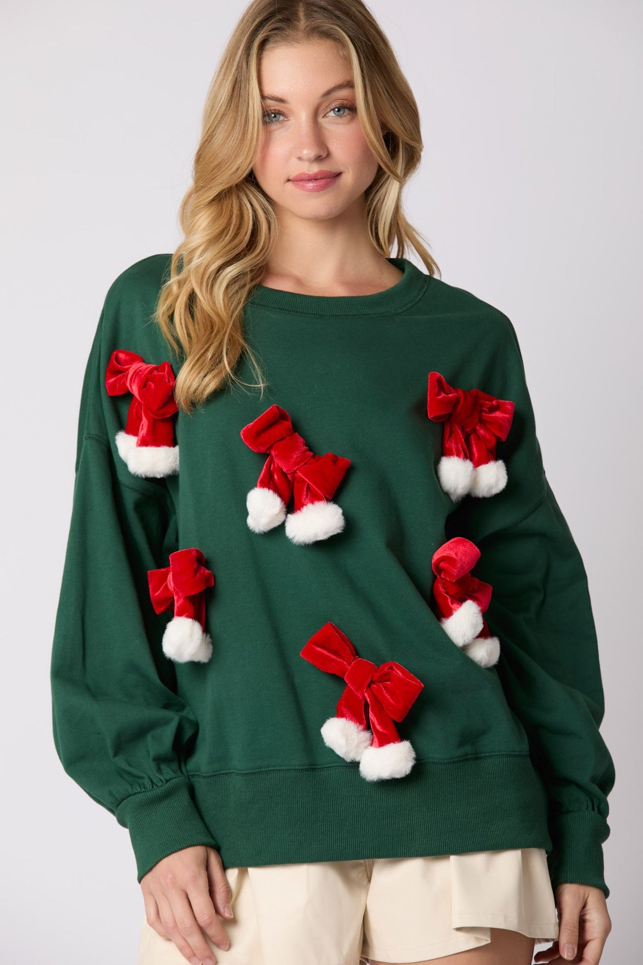 Festive Christmas Bowknot Long Sleeve Casual Sweatshirt