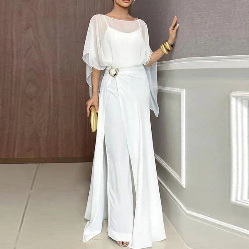 Solid-color Minimalist Slit-style Womens Three-piece Set