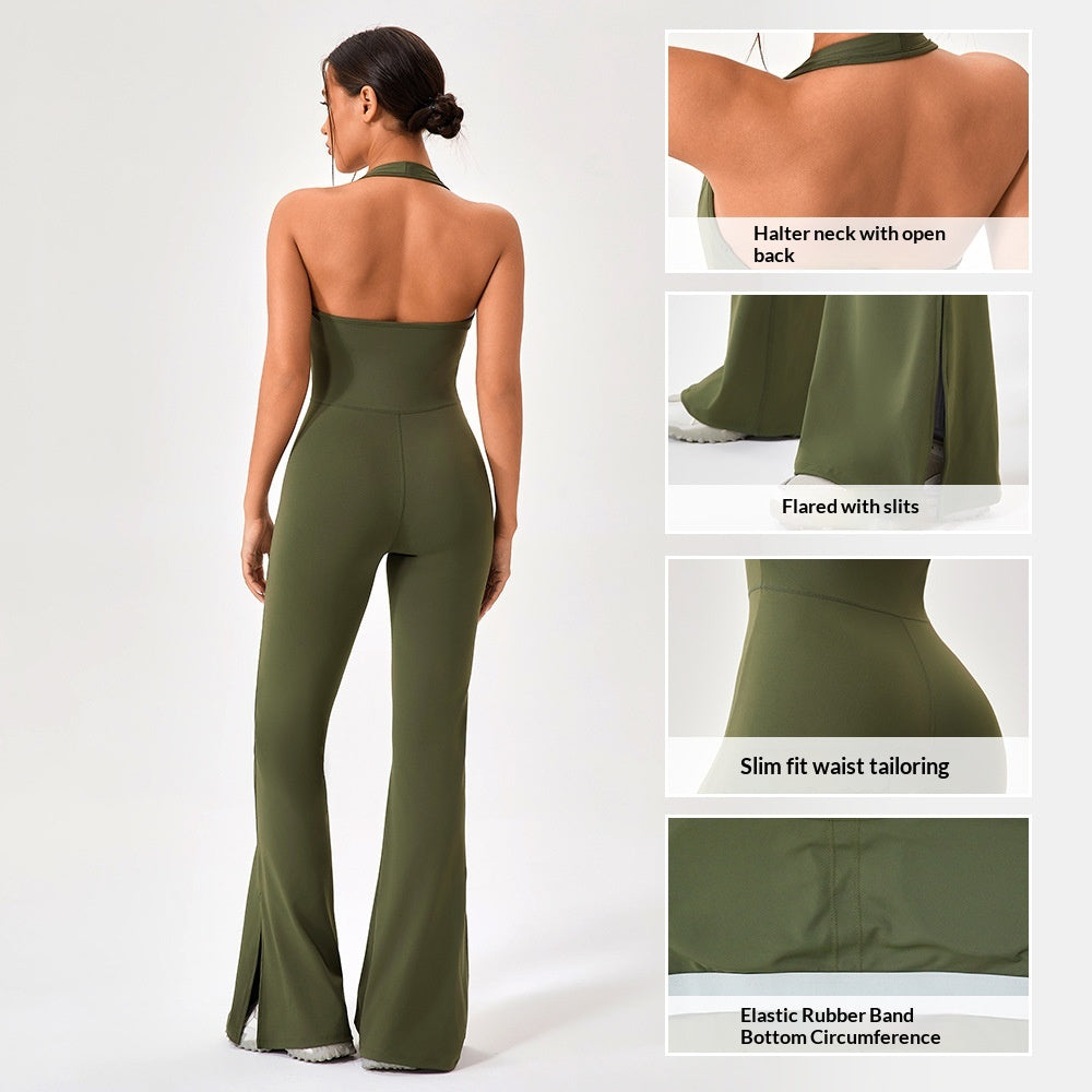 Flared Yoga Bodysuit for Women - Workout Jumpsuit