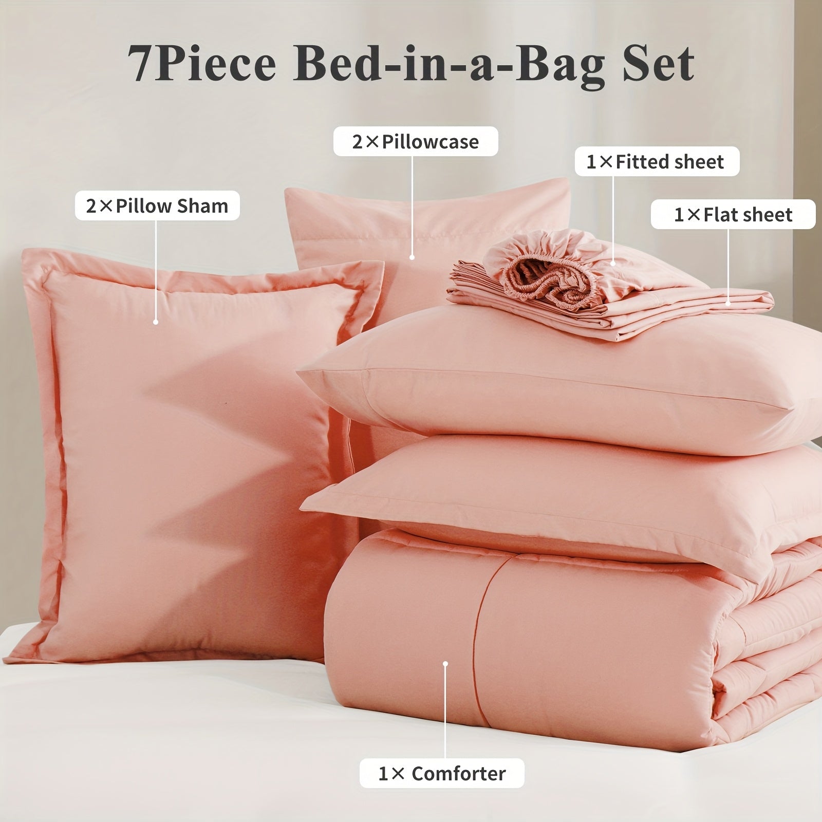 7pcs Ultra-Soft Bed In A Bag, Down Alternative Bedding Sets With All Season Quilted Comforter, Flat Sheet, Fitted Sheet, Pillowcases -Gifts For The Family And Friends