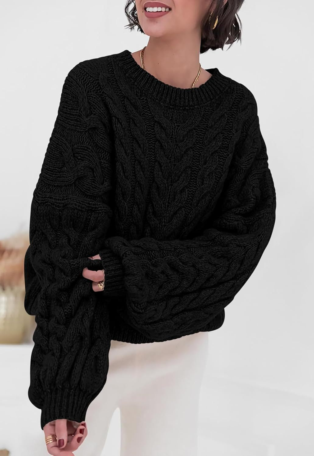 Thick Needle Hemp Flower Loose Pullover Round Neck Long Sleeve Sweater