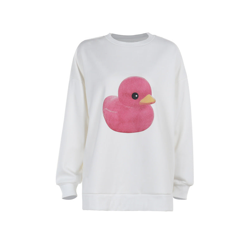 Cozy Duck Print Fleece Hoodie Casual Slim Fit Sweatshirt