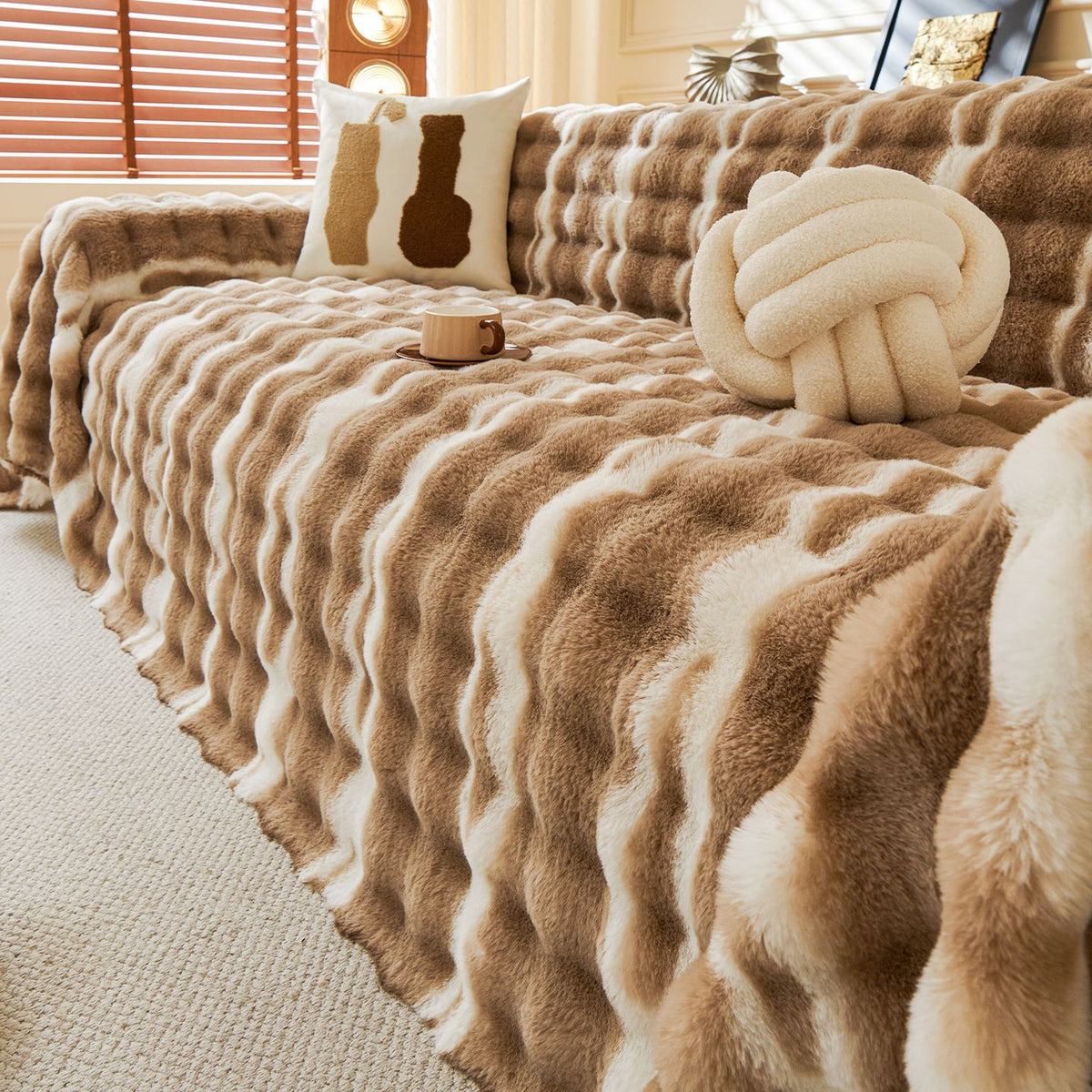 Gradient Rabbit Fur Sofa Cover Cloth