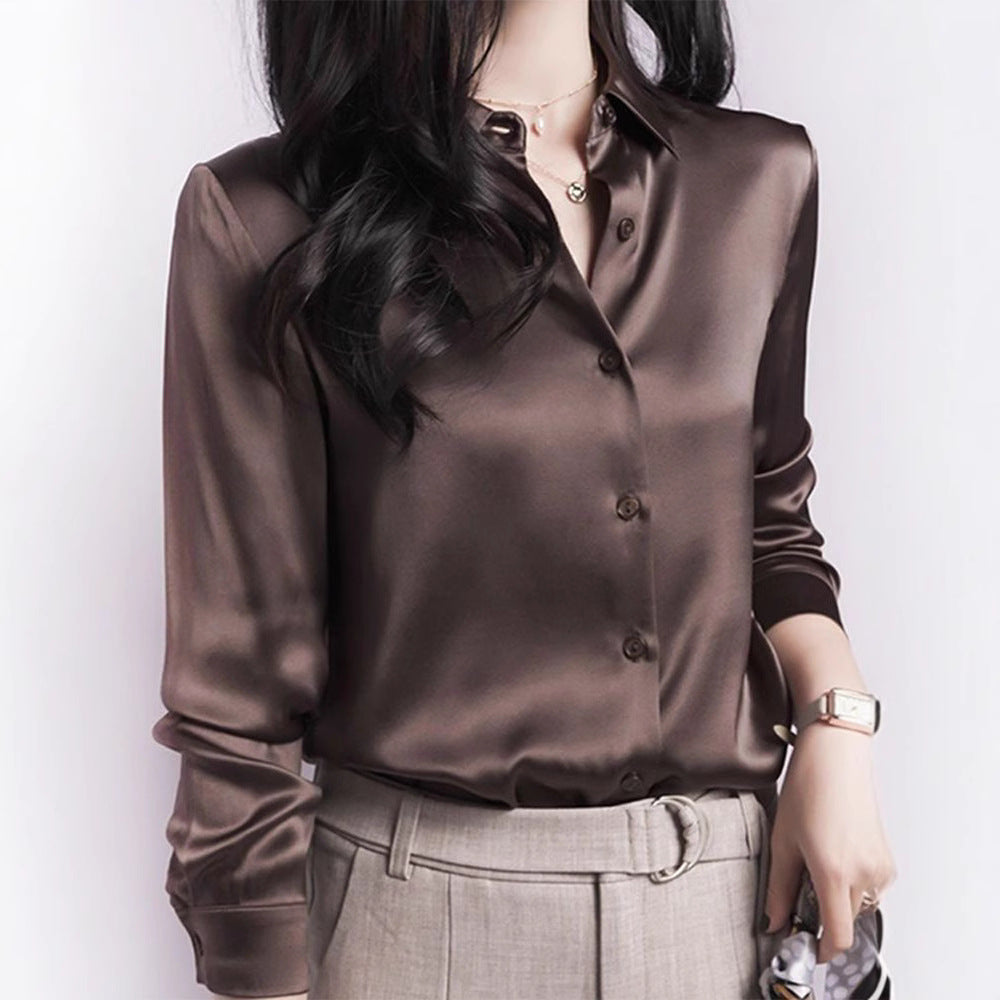 French-style Sophisticated Satin Faux-silk Blouse For Women