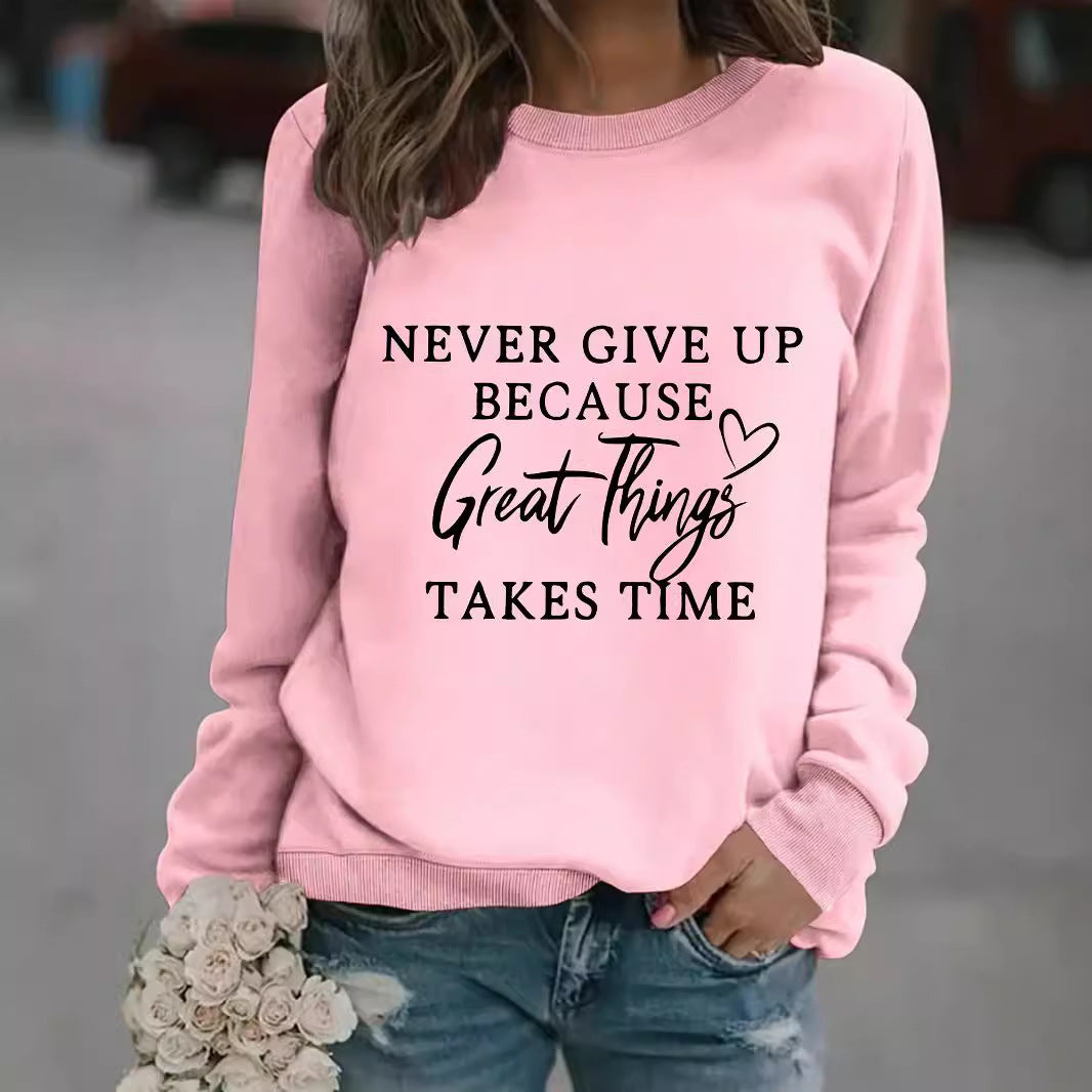 Chic Round Neck Print Long Sleeve Casual Sweatshirt