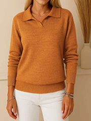 Solid-color Long-sleeve Casual Loose-fitting Polo-neck Knit Pullover