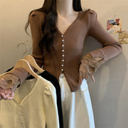 V-neck Slim Fit Slimming Long Sleeves Bottoming Shirt Trendy Top